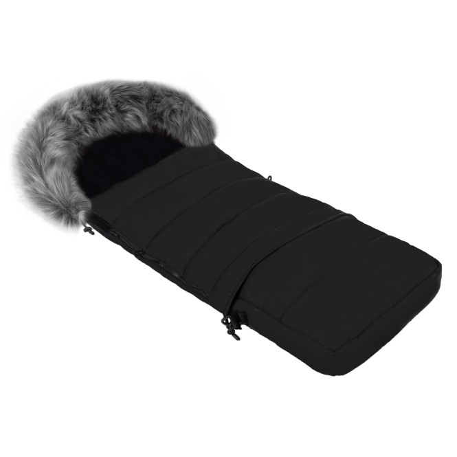 Gesteppter Luxus-Fußsack LOKI mit Kunstfellkragen Kuschelfleece 115 cm | 11 Farben 03-02 Schwarz mit graphit-grauem Kragen