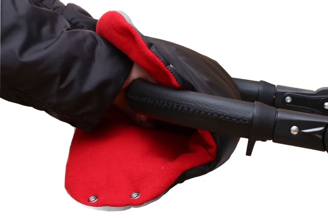 Baby-Joy Muff Handwärmer Handschutz Kinderwagenhandschuh Schlittenhandschuh - 03 Schwarz-Rot