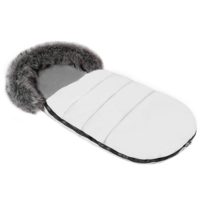 Gesteppter Luxus-Fußsack ODIN mit Kunstfellkragen Kuschelfleece 105 cm | 11 Farben - 20 Weiß
