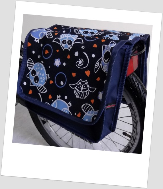 Baby-Joy Fahrradtasche JOY Kinderfahrradtasche Satteltasche Gepäckträgertasche 2 x 5 Liter 28 Owl 1 Navy Orange 
